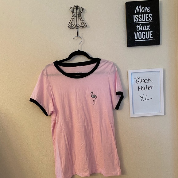 Black Matter Skeleton Flamingo Ringer Tee - Picture 1 of 1